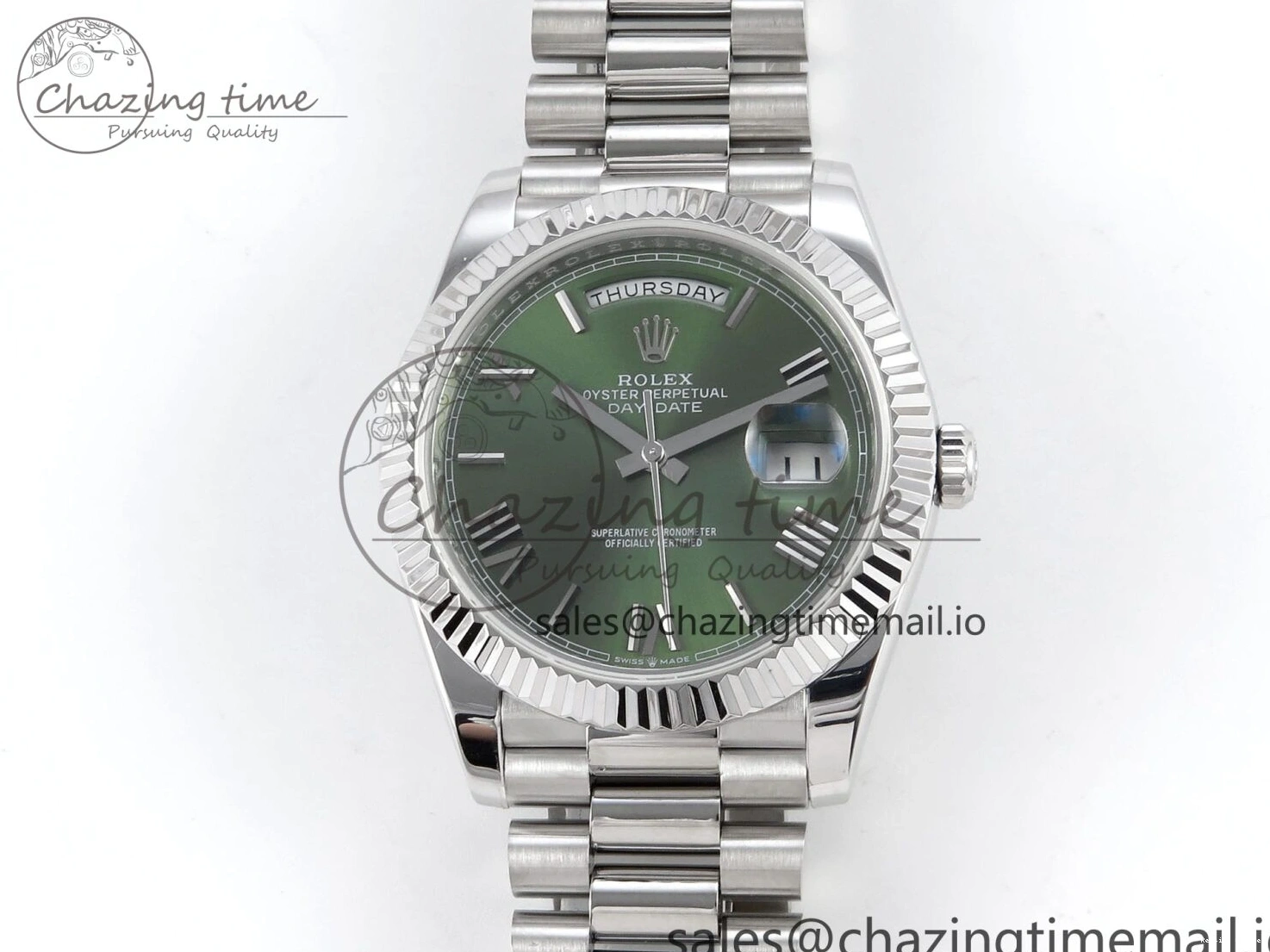 0113 Tailored Day Date 40 SS 228239 KF 1:1 Best Edition Green Roman Dial on President Bracelet VR3255 (Gain Weight) 826